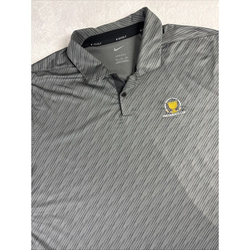 Nike Golf Presidents Cup Logo Polo Shirt Mens XL Gray Black